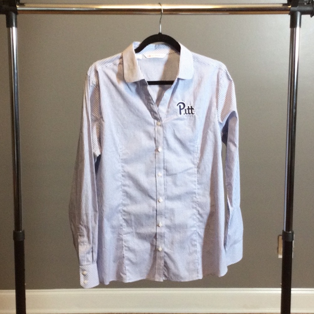 XL Cutter & Buck blue checked tailored Pitt button down blouse